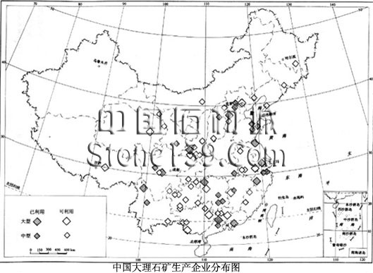 中国大理石分布及大理石生产企业图