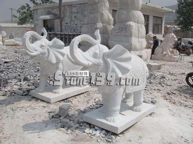 石雕工厂的对象成品 石雕精品大象 待出货