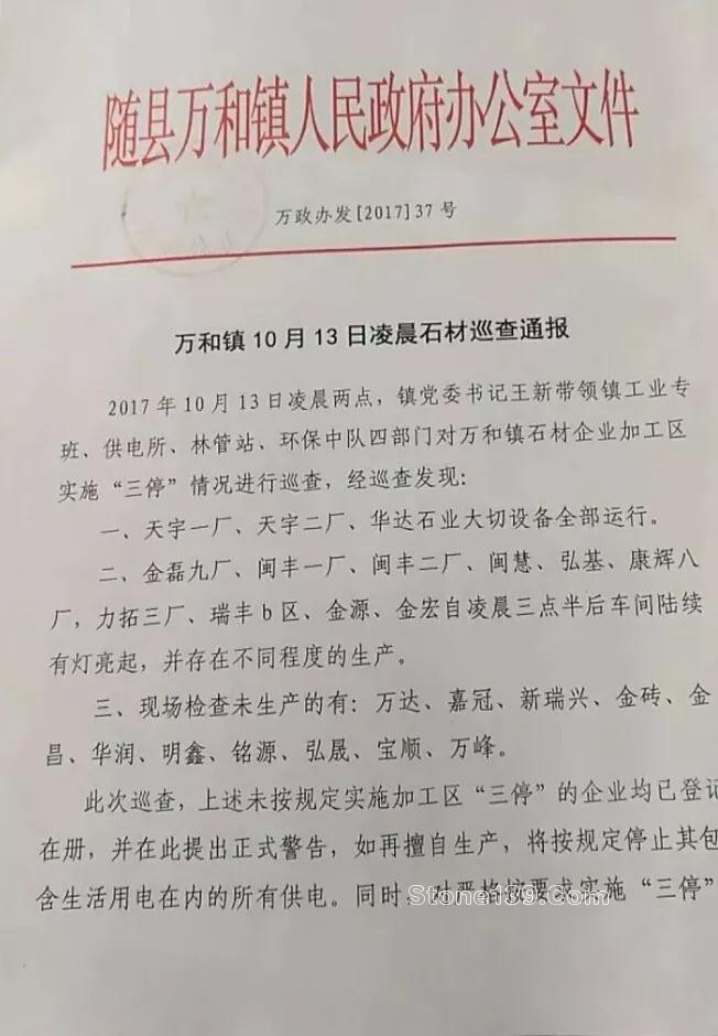 随州石材行业停产通知书