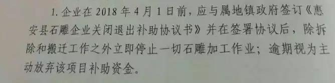 福建惠安县石雕企业关闭退出的补助方案