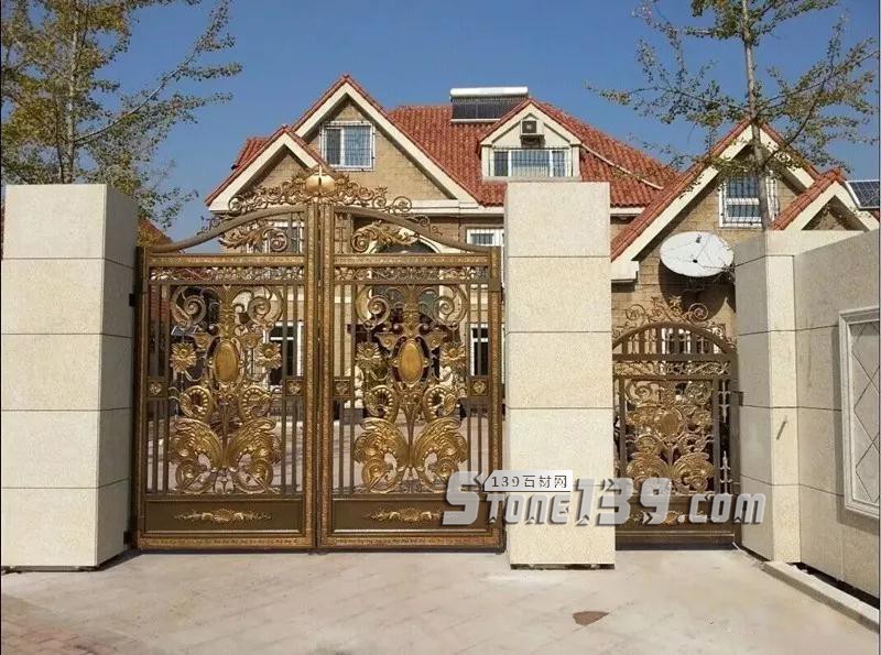 别墅大门用石材的相关案例 比较齐全的庭院大门 门柱用石材装饰