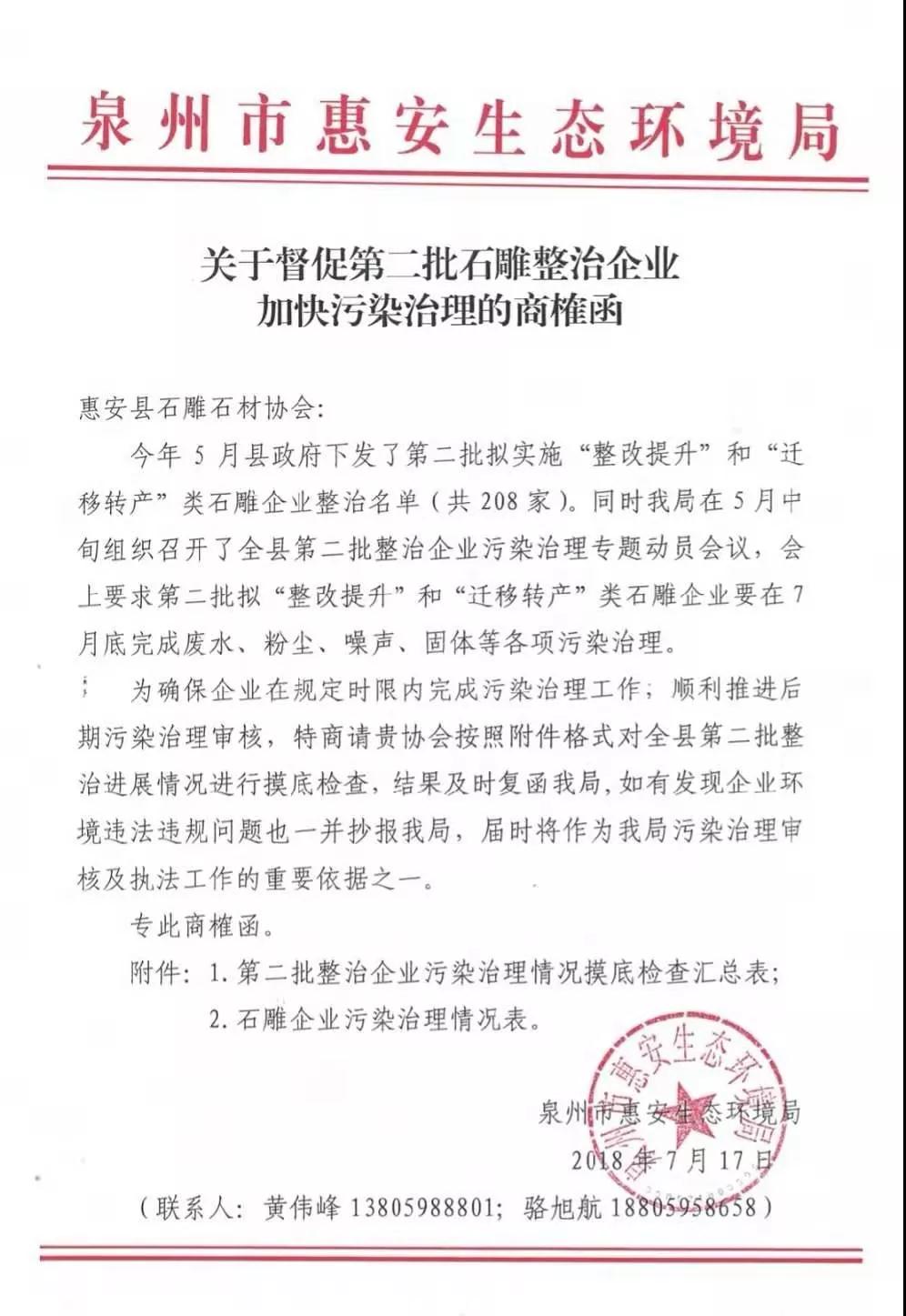 中国石雕之乡惠安发布第二批石雕企业整治通知，7月底必须完成