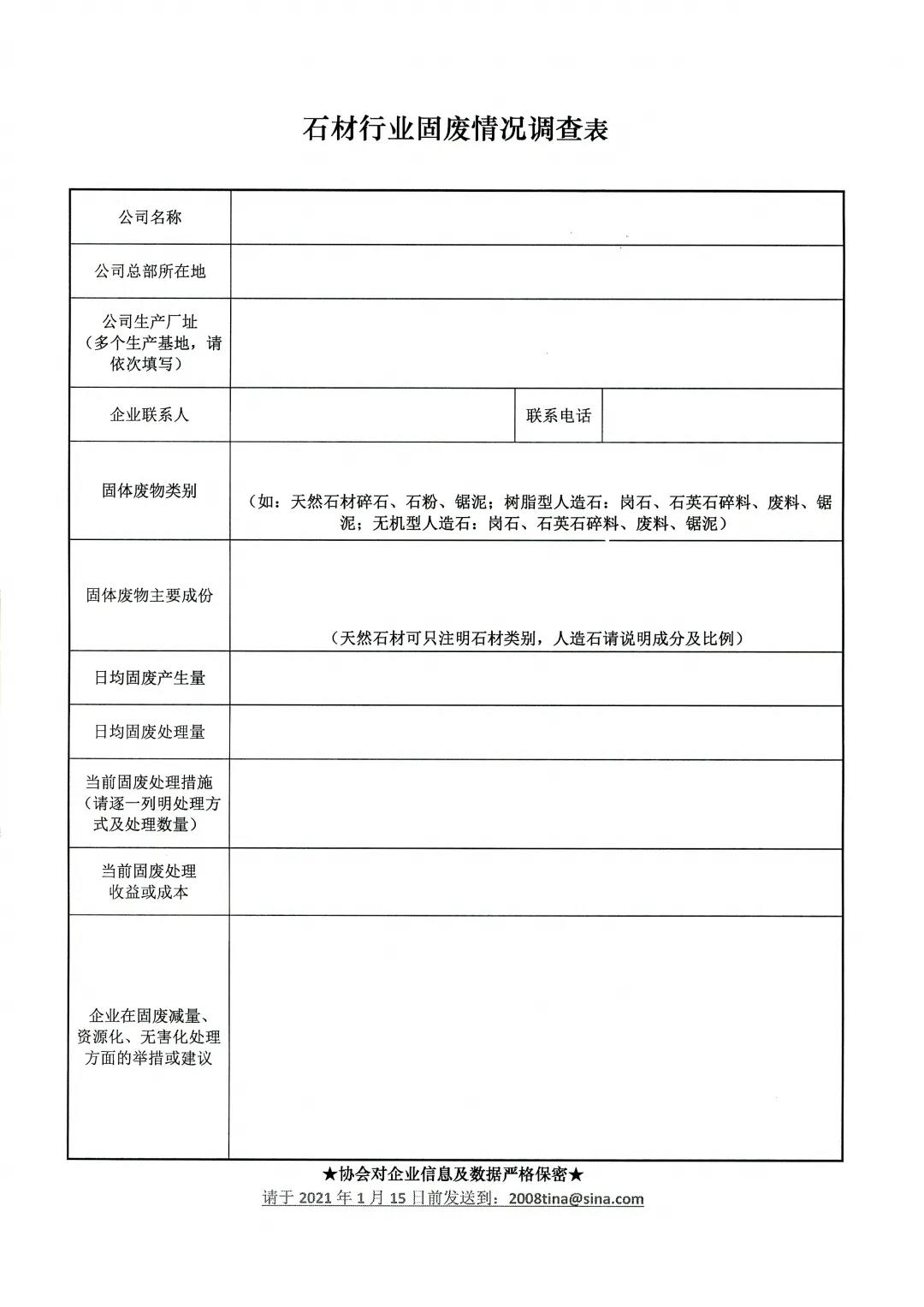 中国石材协会【重要通知】关于开展石材行业固废情况调查的通知