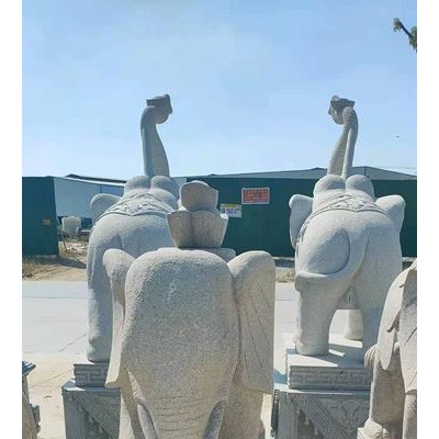 麻城石雕动物 花岗岩狮子大象雕刻