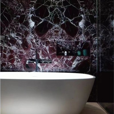 紫罗红大理石做浴室背景墙